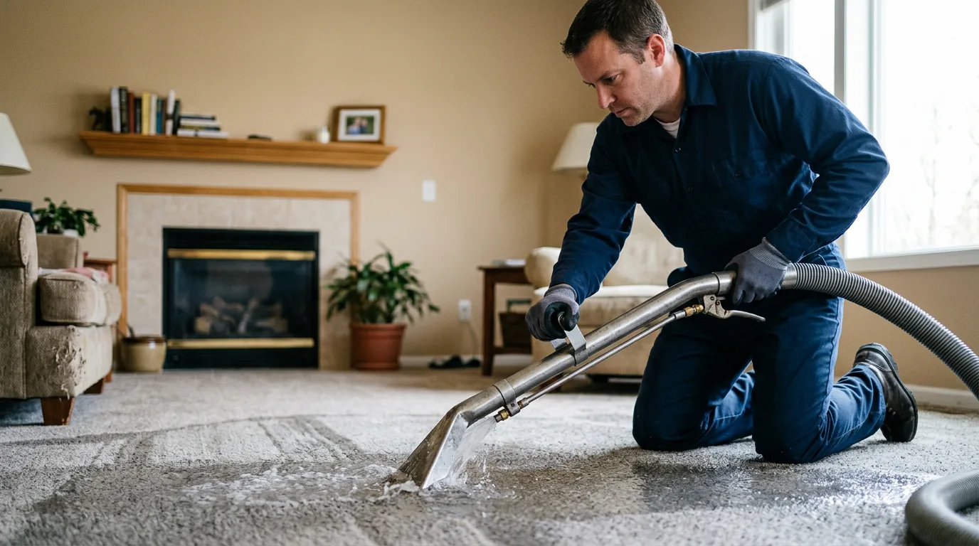 Water damage restoration technician working near La Crosse, KS